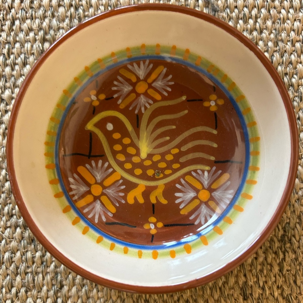 Hand-painted ceramic bird dish found in Portobello Market , London UK